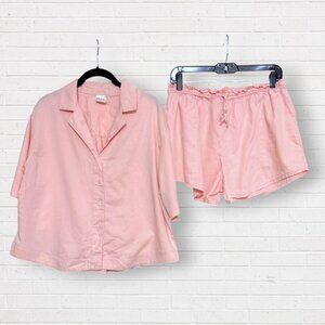 SOMA Pink 2-PC Cotton Short Sleeve Button Front Top & Shorts Pajama Set Size XL